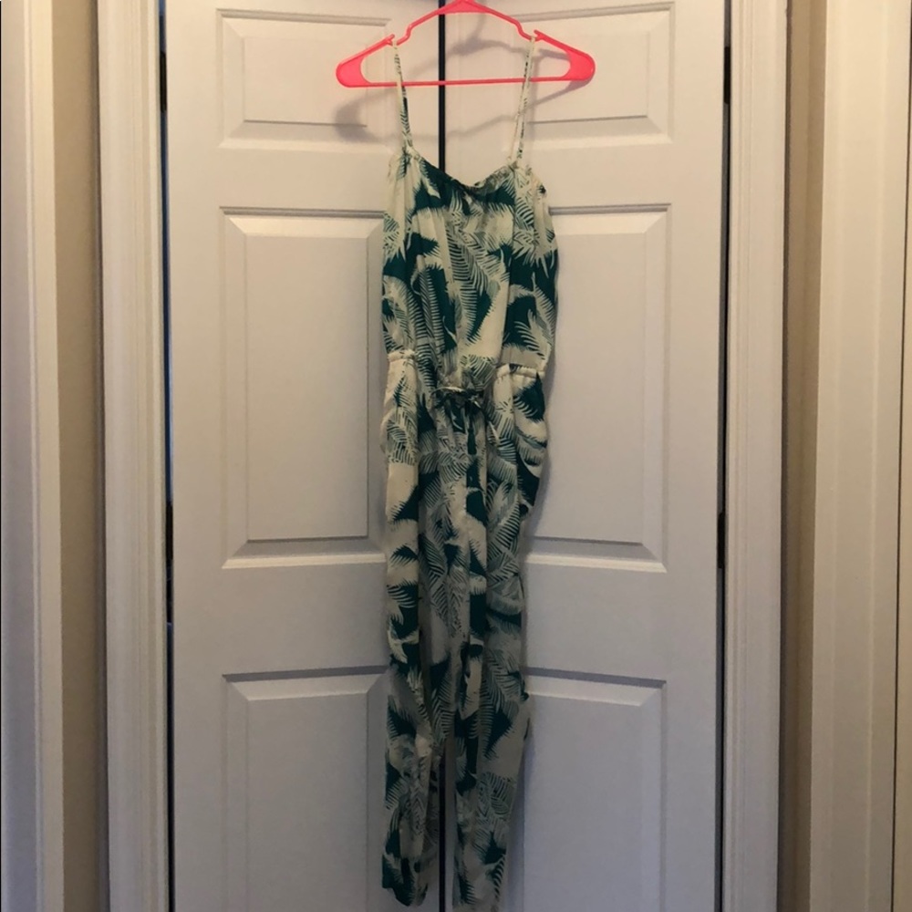 J.Crew L Petite Silk Romper with Green Ferns 🍃
